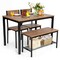 Gymax 4pcs Dining Table Set Rustic Desk 2 Chairs and Bench w/ Storage Rack